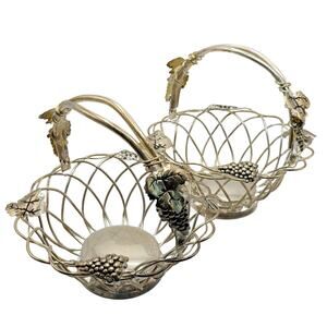 Godinger Silver Baskets with Grape Leaf Motif - Set of Two with Swing Handles
